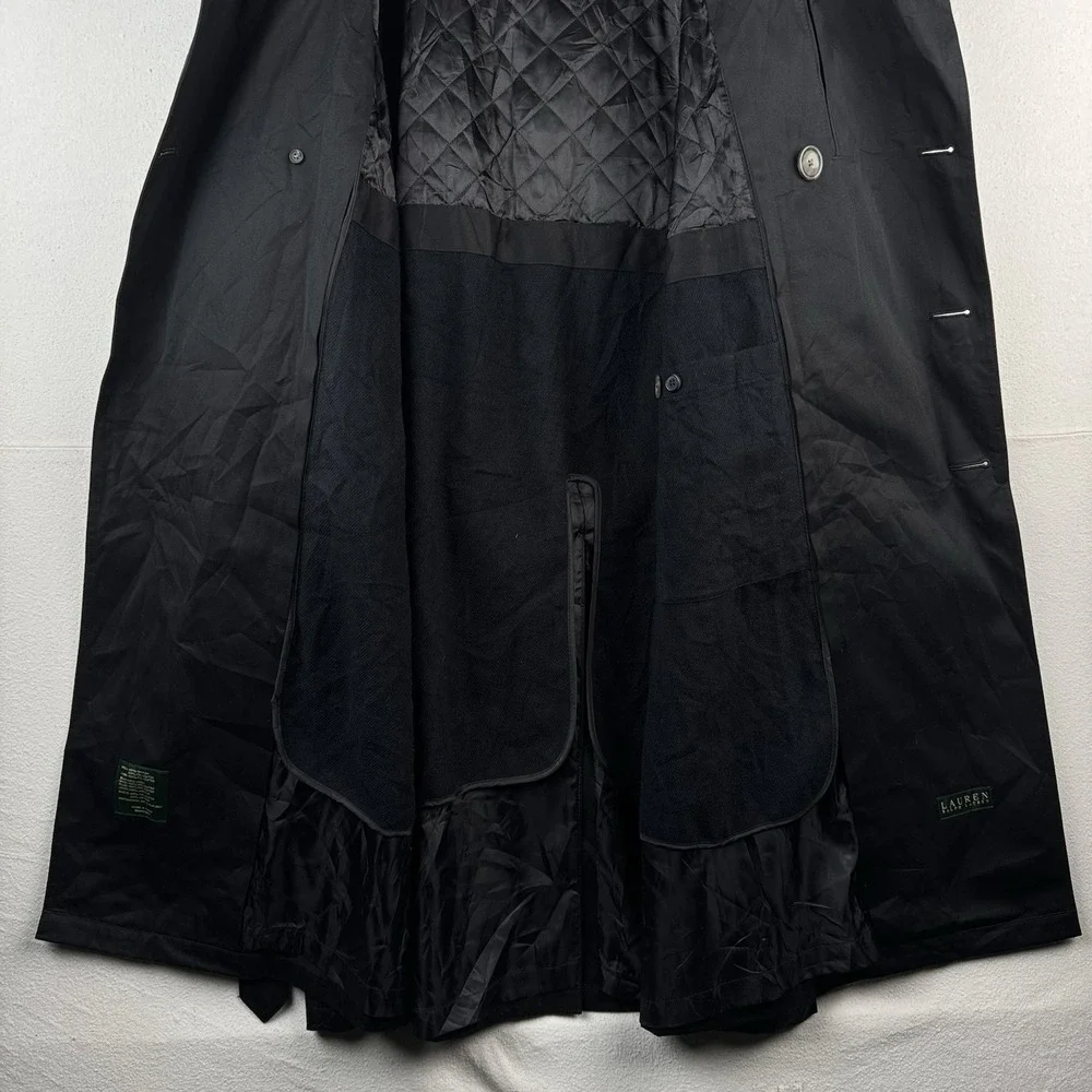 Ralph Lauren Black Trench Coat OverCoat Quilted Cotton Blend Lined Insulated 48R
